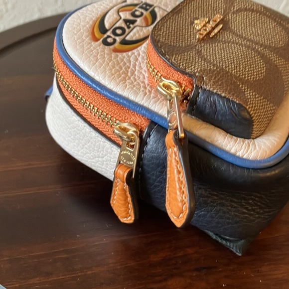 Coach: Mini Court Backpack Bag Charm/Keychain- Signature Canvas- Gold tone - Picture 11 of 16